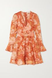 Orange Kaleidoscope belted embellished floral-print linen and silk-blend mini dress ZIMMERMANN NET-A-PORTER at Net a Porter